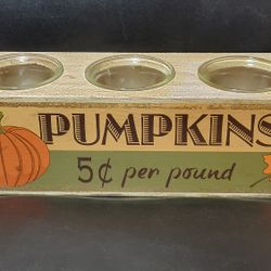 RARE Vintage Gold Glitter Wooden Votive Candle Holder Pumpkins Fall Farmhouse
