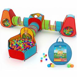 Kids Play Tent 7 pieces Foldable 1 Big Ball Pit 3 Play Tunnel for 3 Pop Up Tents