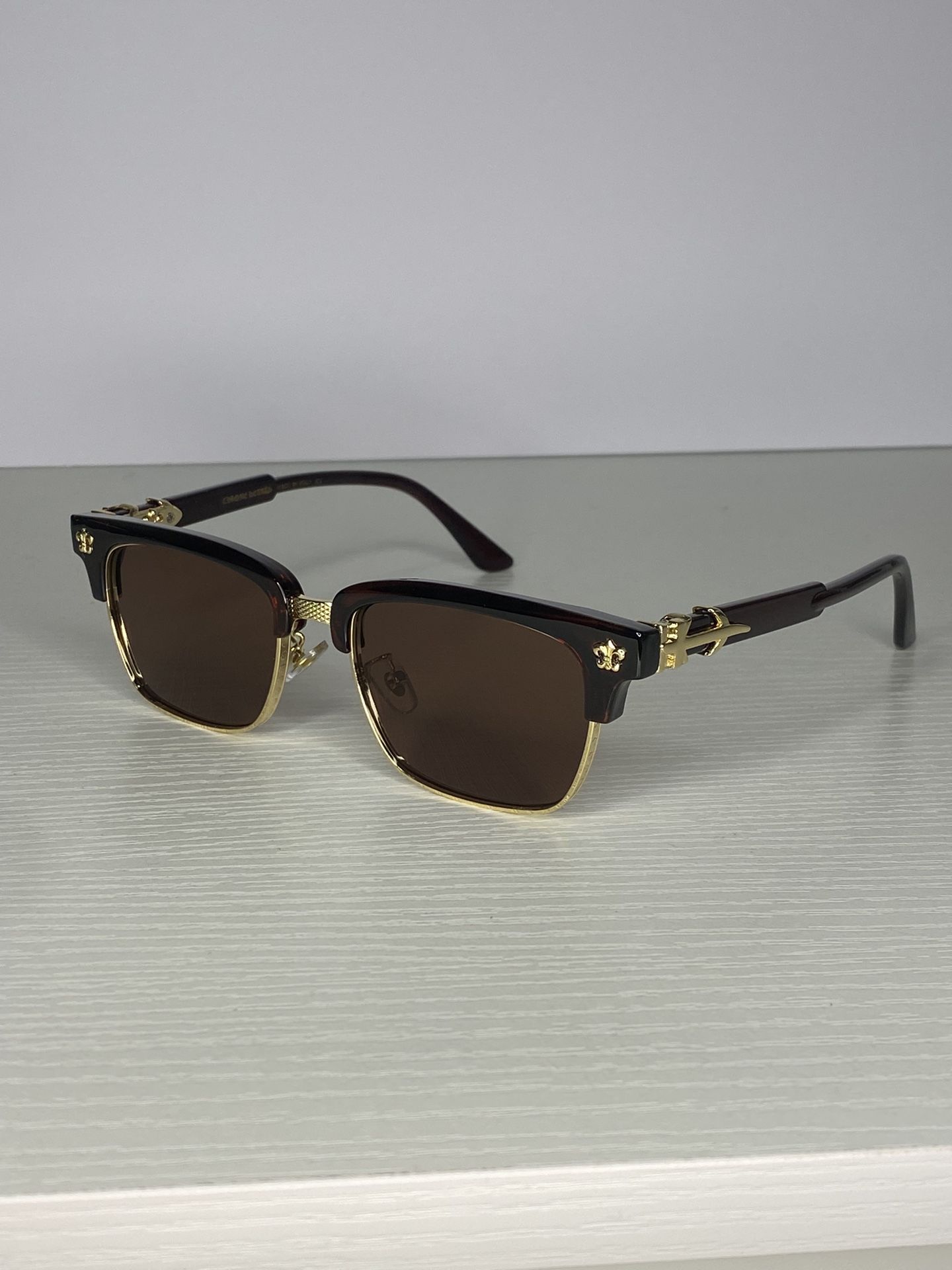 Chrome Hearts Sunglasses Brown/gold Cross Frames