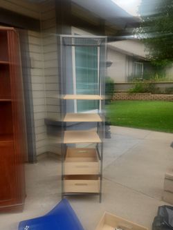 Tall Metal and Wood Shelving Unit with Drawers