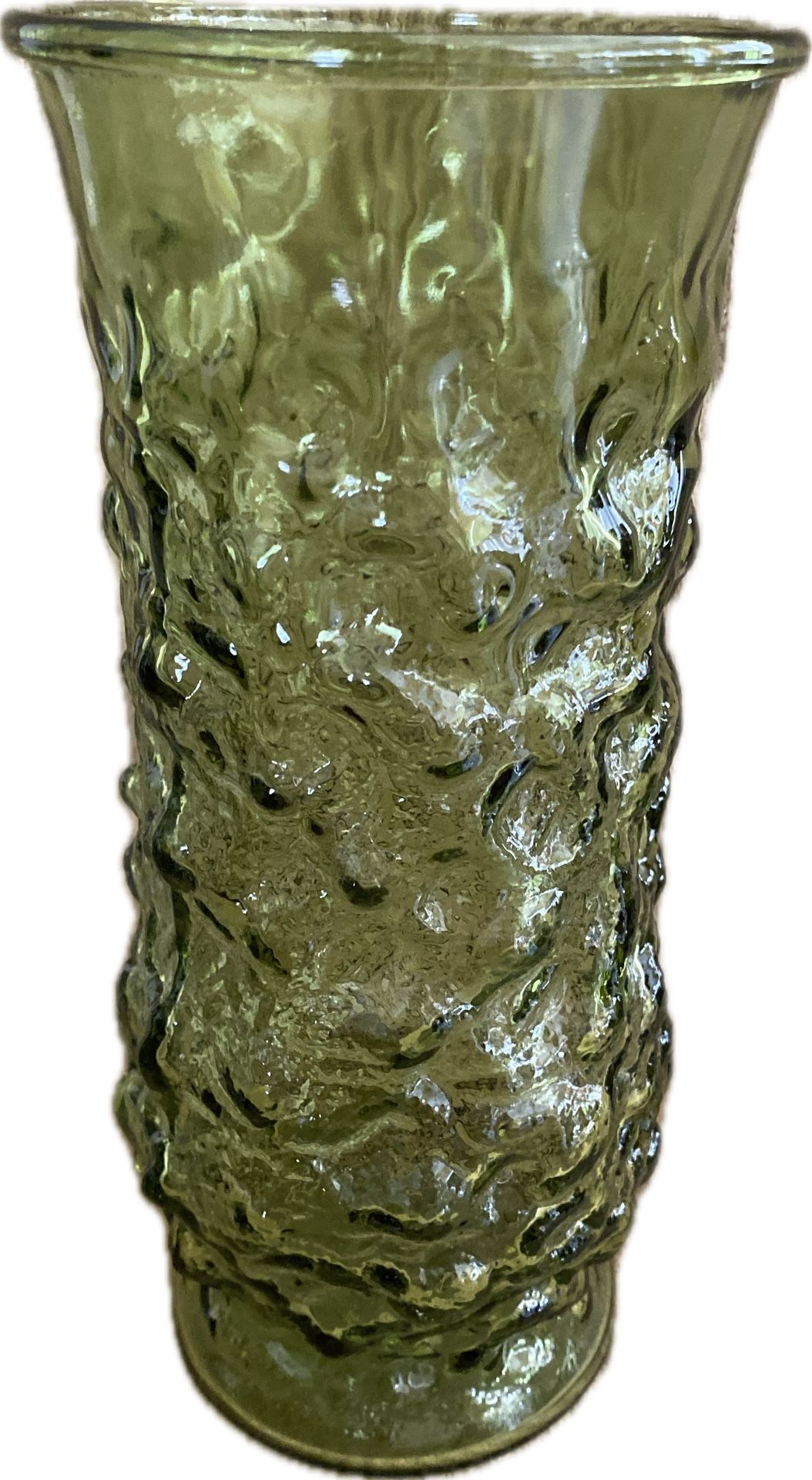 Mid Century Olive Green Glass Art Deco Vase