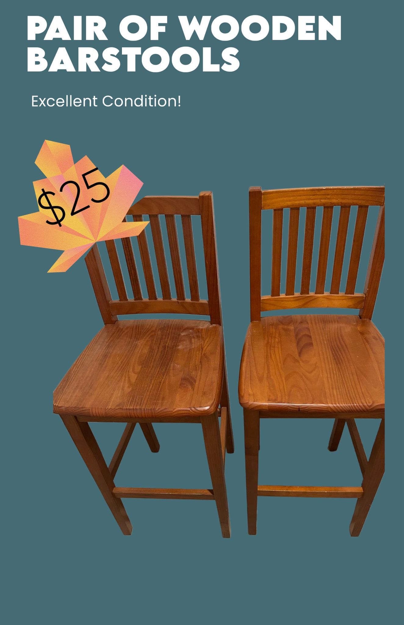 Pair Of Wooden Barstools Great Condition