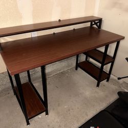 Modern Brown Wood Desk with Metal Frame