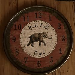 23” Wood & Metal Alabama Roll Tide Time Clock / Display