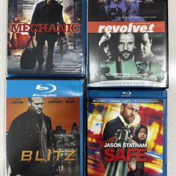 Set Of 4 Blue Ray Action Movies Starring Jason Statham, Title Can Be Seen In Pics.