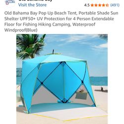 Old Bahama Bay Pop Up Beach Tent, Portable Shade Sun Shelter UPF50+ UV Protection for 4 Person Extendable Floor for Fishing Hiking Camping, Waterproof