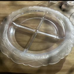 Large Divided Serving Platter Frosted Glass Edges 