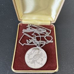 Sterling Silver Necklace, 30” Long, 1/16” Wide With Zodiac Cancer Pendant In 1 1/4” Diameter, Weights 21 Grams