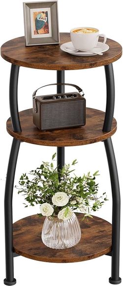 3-Tier Round Rustic End Table