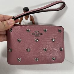 Coach Corner Zip Wristlet with Heart Rivets NWT