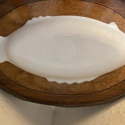Glasbake Milk Glass Fish Serving Platter Vintage