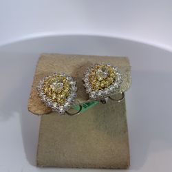 Ladys Dust Tone 18K M-1-E Stud Earings With 2 1.00Tw Fear Diamonda. 24 0.72Tw Round Diamonds And 1.6 Twt Other Stones