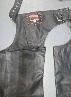 Interstate Leather Motorcycle Chaps Black Heavyweight Biker Riding Pants Men's Size M