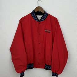 Aztec Print Varsity  vintage Jacket 1990s Monfort  Dumas Texas red size xl Carhartt Canvas Style  