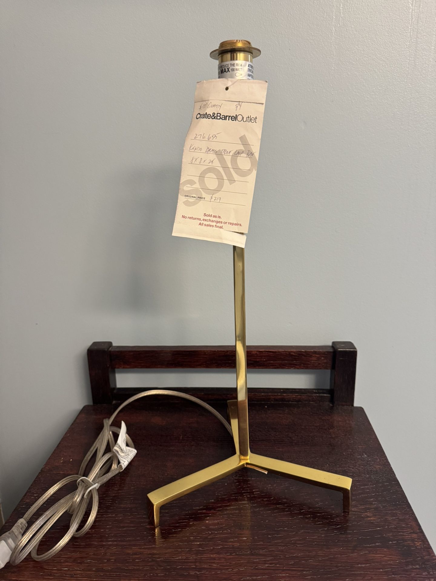 Crate and Barrel MCM Kindo Brass Lamp Base