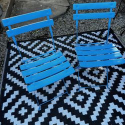 2 Blue Metal Foldable Chairs 