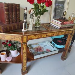 1970s Burl Olive Ash Console or Entry Table 