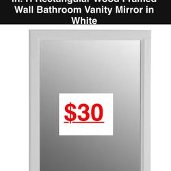 Glacier Bay Ashland 26 in. Wx31 in. H Rectangular Wood Framed Wall Bathroom Vanity Mirror in White 