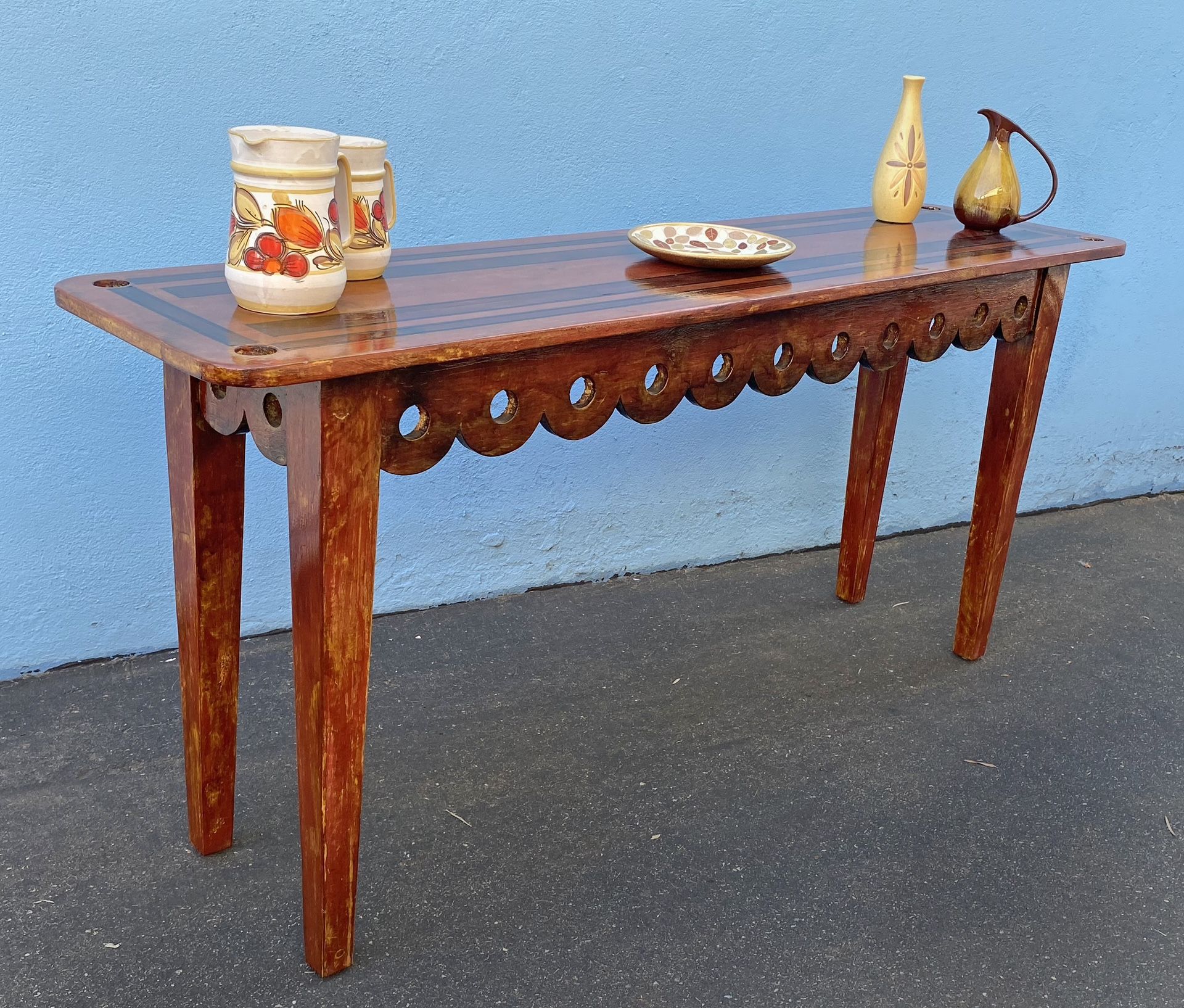 Vintage rustic folk art style console table