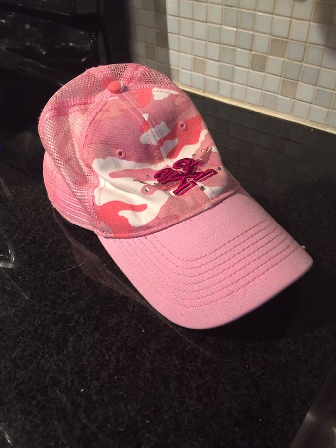 pink and white camouflage track hat