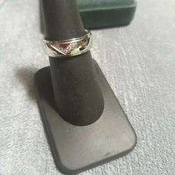 Stainless Steel Chevron Cz Ring Sz 6