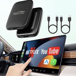 5-in-1 Wireless Android Auto & Carplay Adapter, Wireless CarPlay Adapter Support Netflix/YouTube/TF, USB-A/USB-C Cables, Convert Wired to Wireles Appl