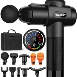 TOLOCO Massage Gun Deep Tissue, Back Massage for Athletes for Pain Relief, Percussion Massager with 10 Massages Heads & Silent Brushless Motor,