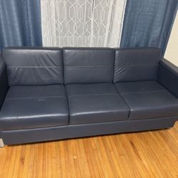 Blue leather couch (as is)