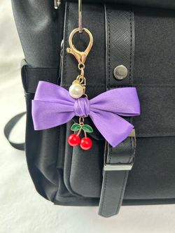 Purple Bow Cherry Keychain Bag Charm