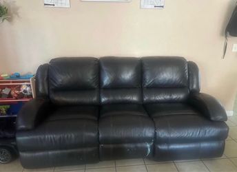 Dark Brown Leather Power Reclining Sofa and Loveseat Set
