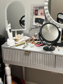 Dressing table set with mirror, stool, and accessories