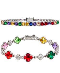 Rainbow Crystal Silver-Tone Bracelet Set of 2