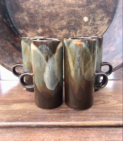 Four Vintage 1970’s Caffe D’Vita Stoneware Drip Glaze Espresso Demitasse Coffee Cups