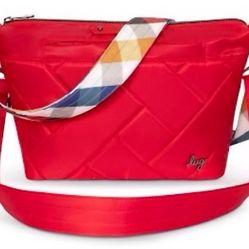 Lug Flare 2 Quilted Crossbody Bag Poppy Red RFID Red & Diagonal Stripe Strap