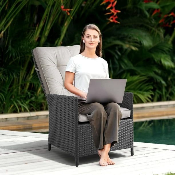 Adjustable Wicker Recliner Chair Home Rattan Reclining Lounge Chair for Indoor Outdoor, Gray