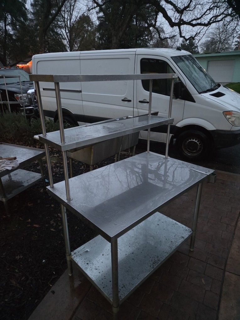 Table, Stainless W/ 2 Over-shelves / Undershelf