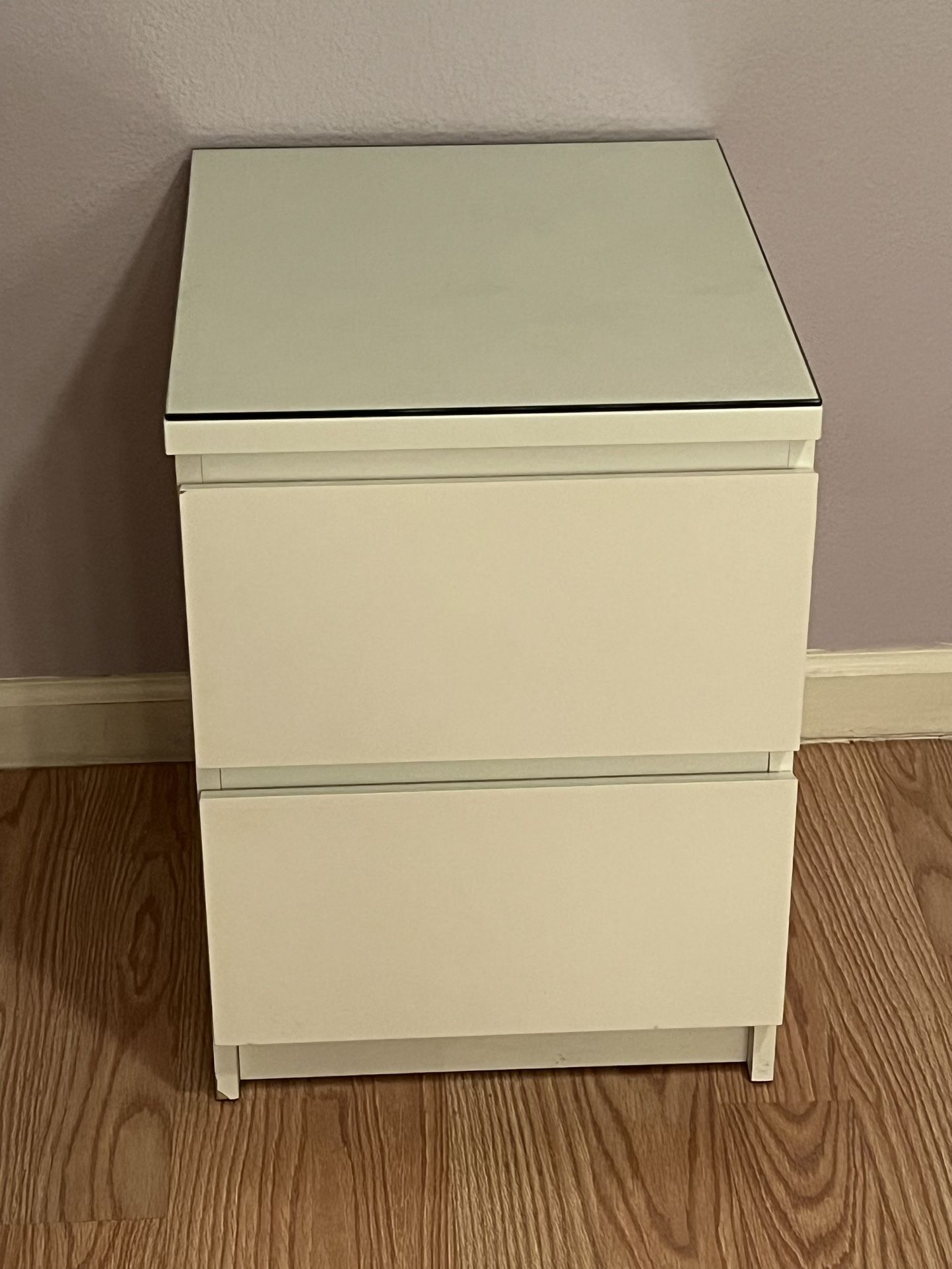 Ikea Malm 2 Drawer Night Stand With Glass Top