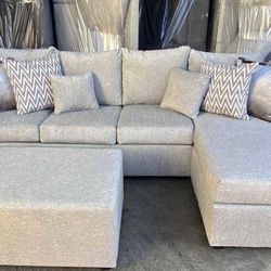 Brand New Light Grey Couch L Shape Free Ottoman Free Delivery 