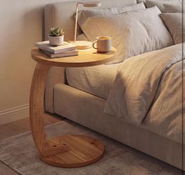 C-Shaped Round Side Table, 24" Solid Teak Wood For Sale $24.00 50%+ OFF Retail $49.99 NEW IN BOX