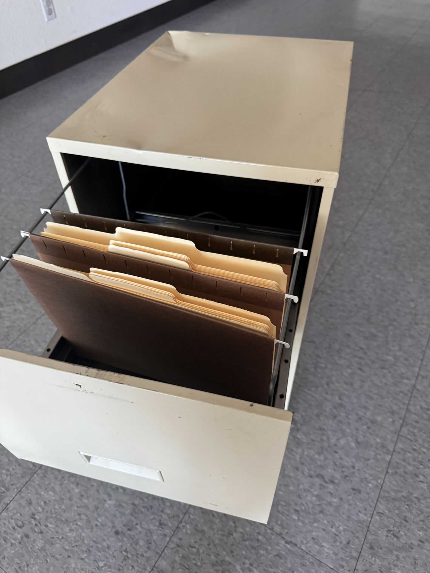metal two-drawer filing cabinet $12