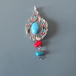 Native/Southwestern Silver-Tone Beaded Pendant