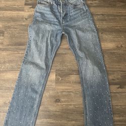 Forever 21 Light Blue Speckled Straight-Leg Jeans