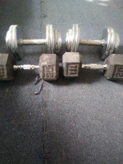 Aset of 40pound dumbbells and set 25 pounders