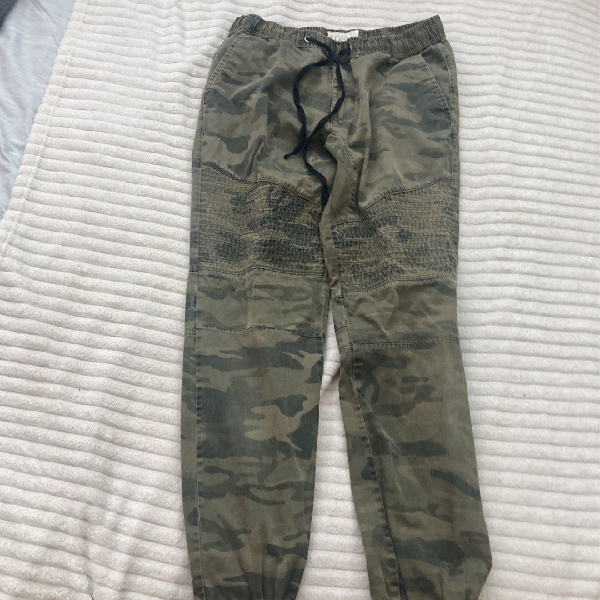Small Camo Cargo pants with black adjustable string for waist 