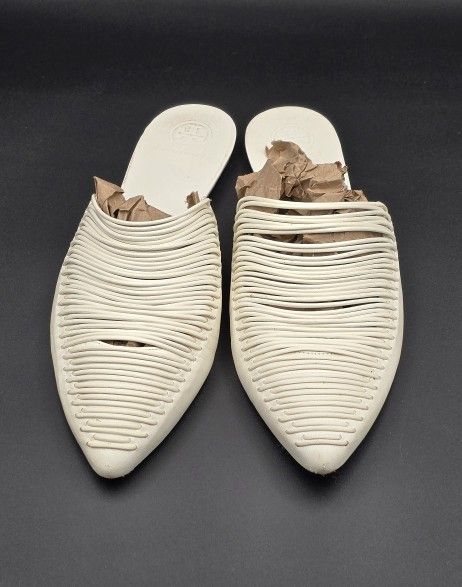 Tory Burch 'Sienna' Pointy Toe Mule Slides White Leather Size 10M