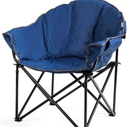 Giantex Portable Camping Chair, Moon Saucer Chair, Outdoor Folding Chair with Soft Padded Seat, Lawn Chair with Cup Holder and Carry Bag (Navy)