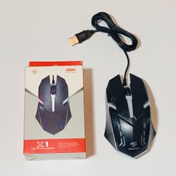 SLN X1 Wired USB LED Gaming Optical Mouse Plug & Play High Precision Black OPEN BOX