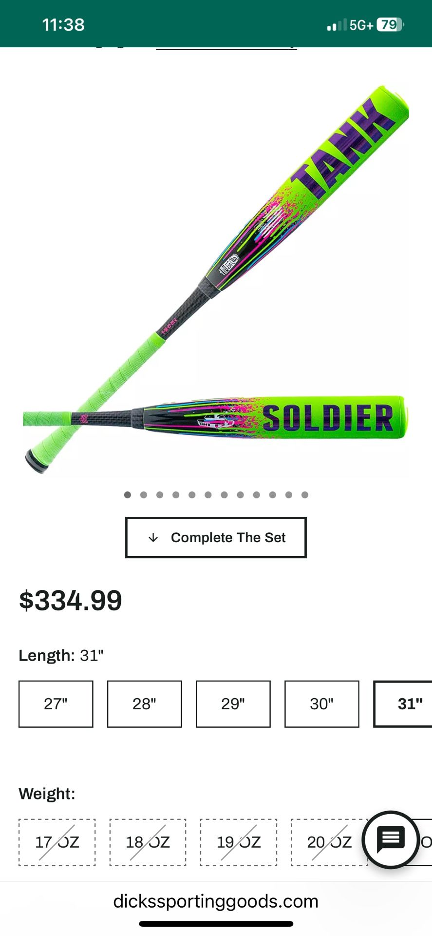 Soldier Tank2 USSSA Bat 31/-10 New $250