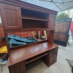 Solid Wood Office Computer Desk With Hutch