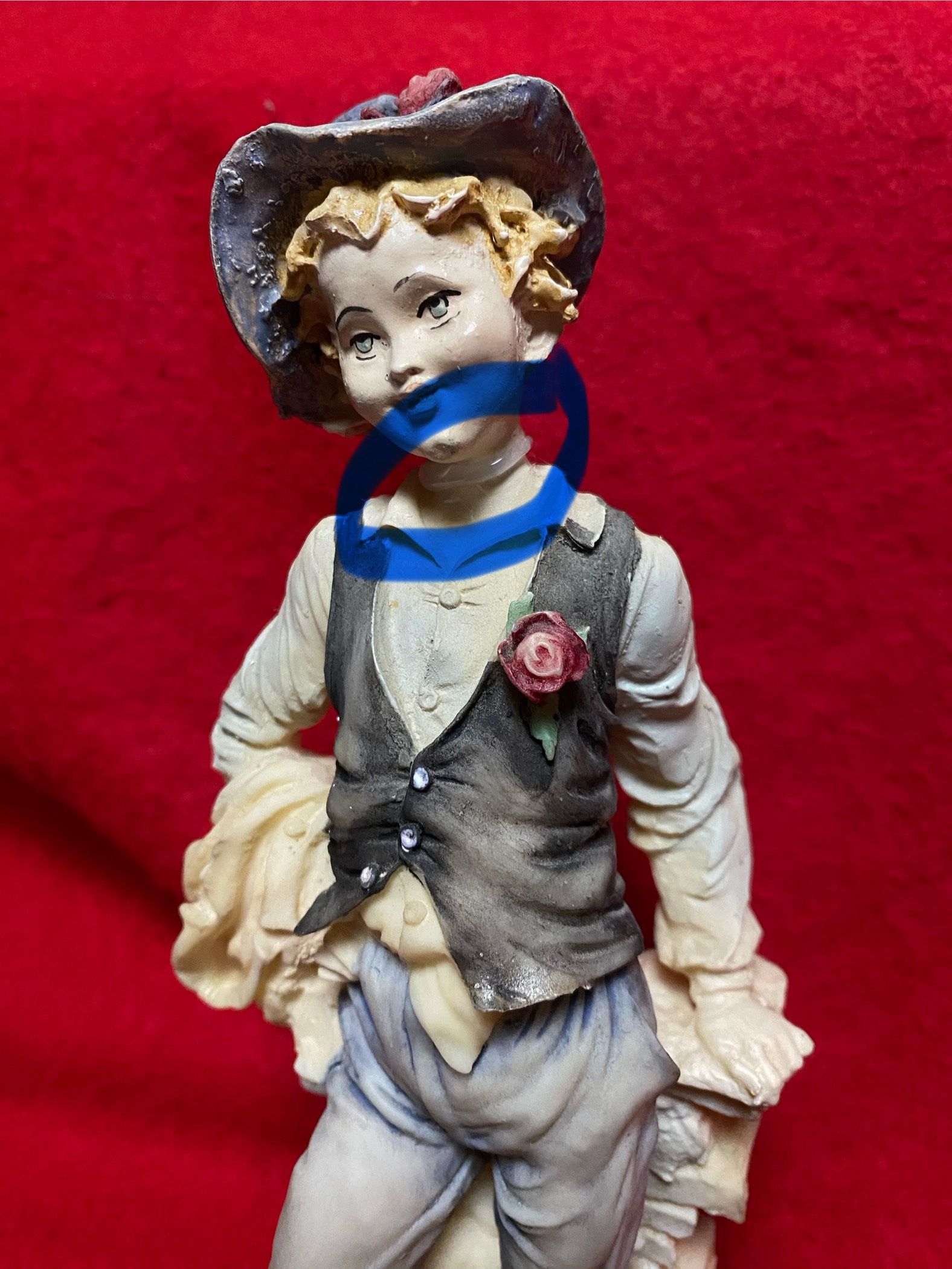 9 inch Painted Alabaster Boy Figurine Imported From Greece (Repaired Read Description & View Photos)
